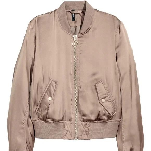 H&M DIVIDED Satin Bomber Jacket Taupe 14 - Picture 1 of 7
